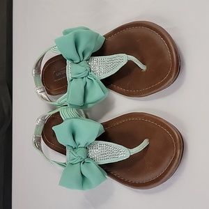 Material Girl Aqua T-Strap Slingback Bow Sandal